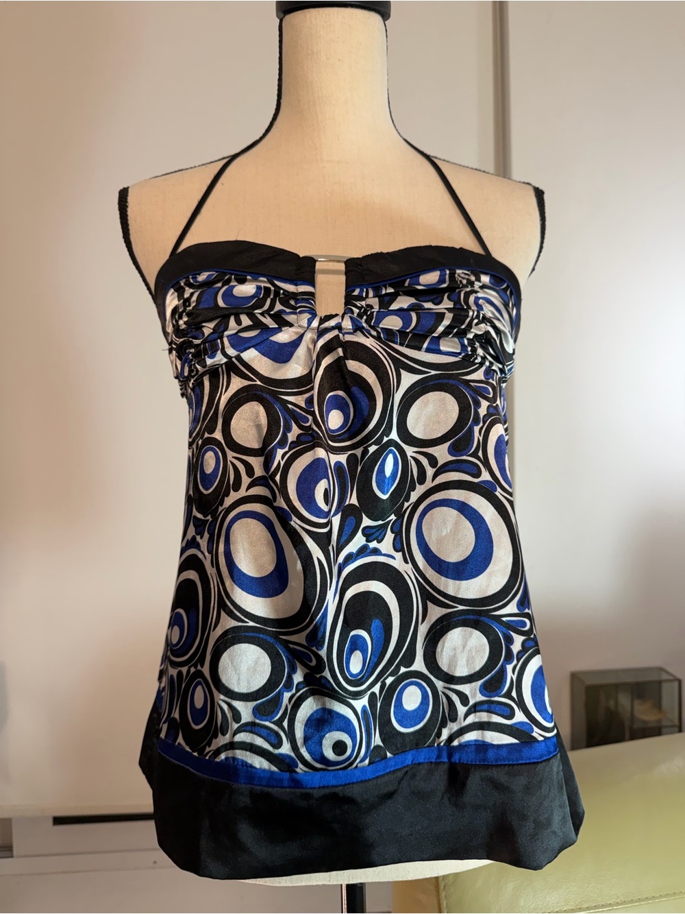 Urban Behavior Black and Blue Printed Halter Camisole